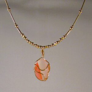 Spanish Orange and White Art Glass on a Gold Fill and Vermeil Chain with Extenders