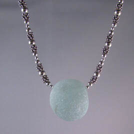 English Side-drilled Seafoam with Sterling Silver Bali Chain