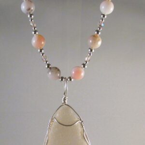 Pink Puerto Pendant Wrapped in Sterling Silver on a Pink Opal and Sterling Silver Chain with Czech Glass
