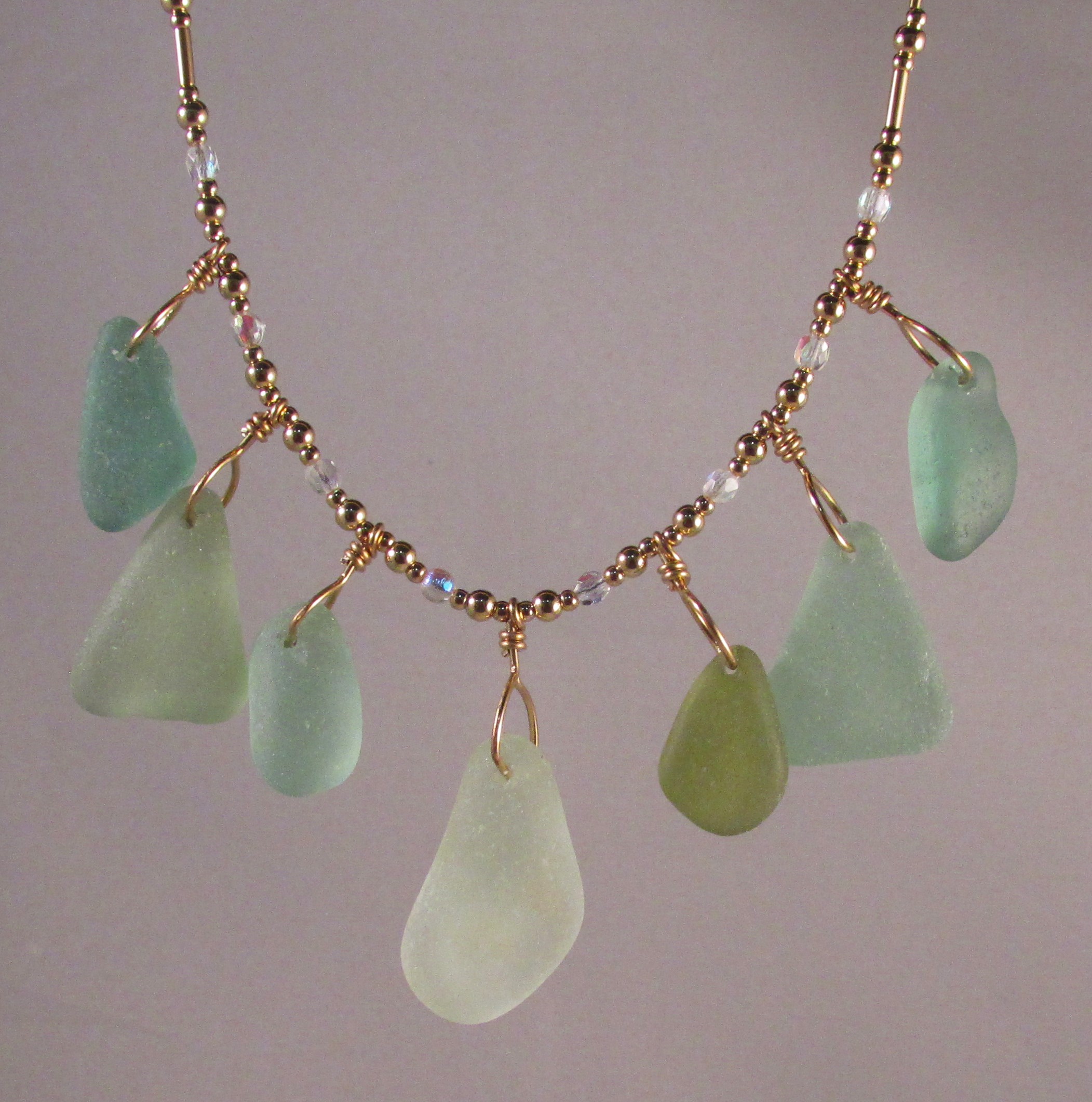 Seven Piece California Rainbow Necklace with AB Czech Glass and Gold fill Findings