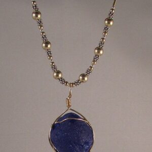 Italian Blue Pendant Wrapped in a Gold Fill Basket on a Gold Fill and Bali Silver Chain