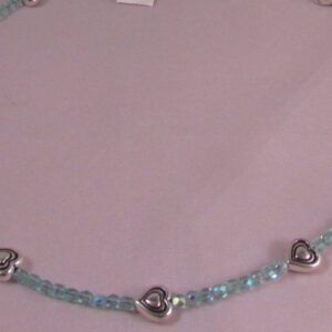 Pewter Heart Necklace with AB Aqua Czech Glass Beads and Sterling Silver Findings
