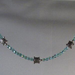 Alloy Turtle Necklace with Aqua Czech Glass