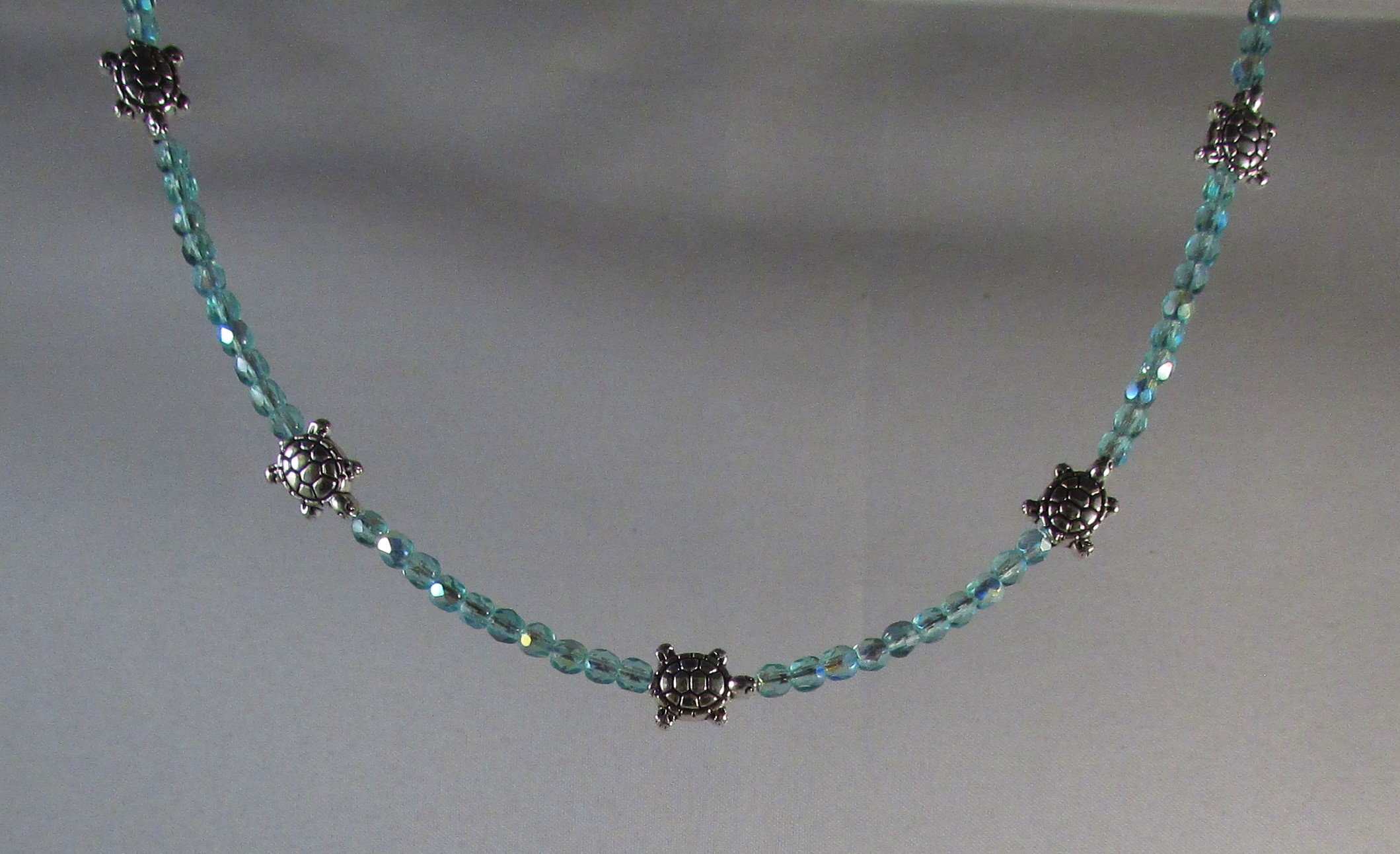 Alloy Turtle Necklace with Aqua Czech Glass