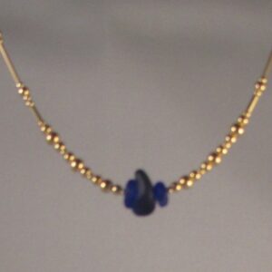 Center-drilled Spanish Cobalt Blue Glass on a Gold Fill Chain