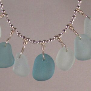 Seven Piece Japanese Seaglass on a Sterling Silver Chain with Extenders