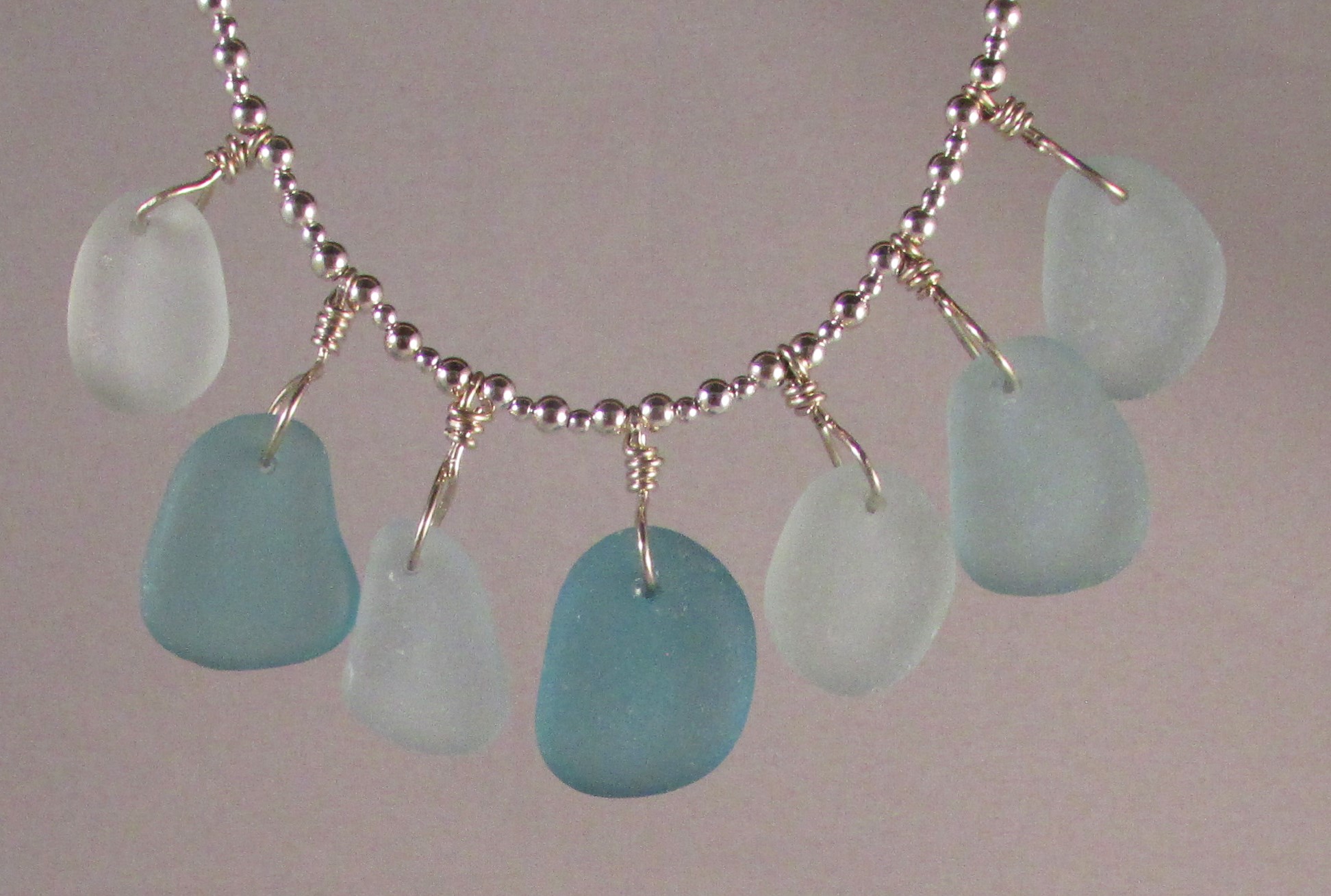 Seven Piece Japanese Seaglass on a Sterling Silver Chain with Extenders