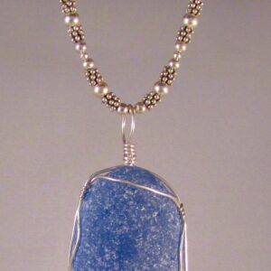 Blue Italian Boulder Pendant Wrapped in Sterling Silver Pendant on a Bali Silver Chain