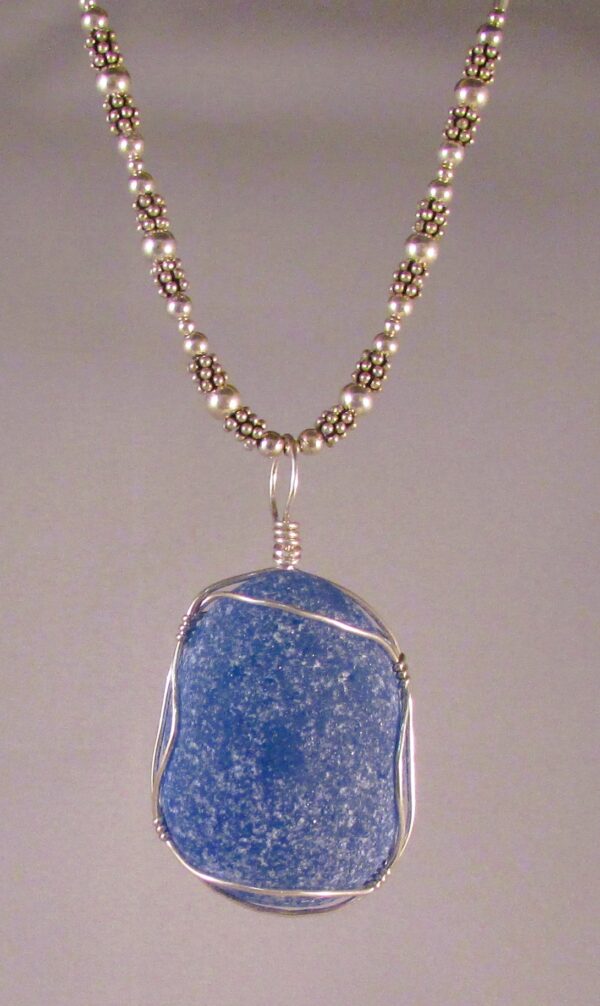 Blue Italian Boulder Pendant Wrapped in Sterling Silver Pendant on a Bali Silver Chain