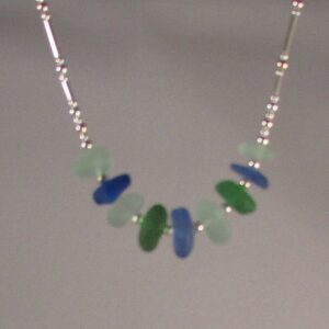 Seven Piece Center Drilled California Rainbow Necklace on a Sterling Silver Chain with Extenders