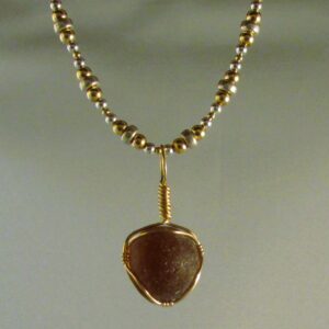 Brown English Bubble Pendant on Gold Fill and Sterling Silver Chain