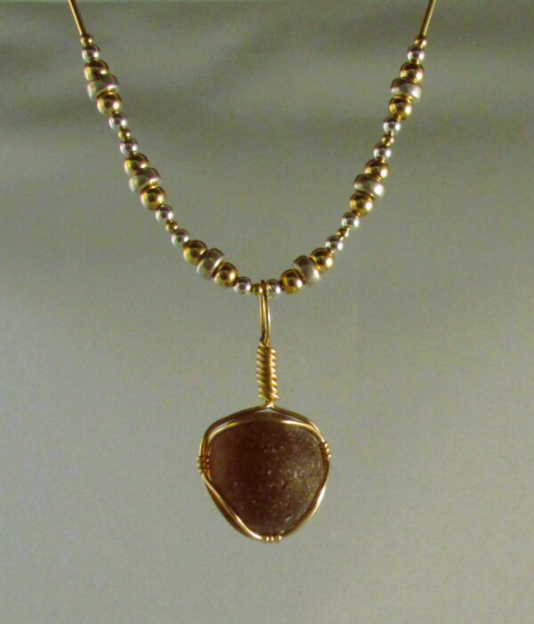 Brown English Bubble Pendant on Gold Fill and Sterling Silver Chain