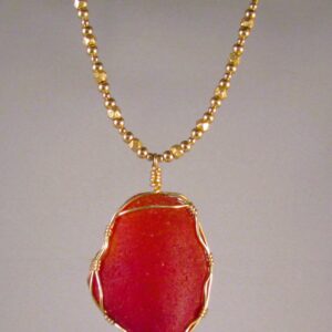 Spanish Red Glass Wrapped in Gold Fill on a Vermeil and Gold Fill Chain