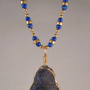 Italian Dark Blue Pendant Wrapped in Gold Fill on a Lapis and Gold fill Chain