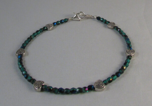 Hearts with Green Blue Beads