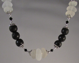 California Nine-Piece Center-drilled White Glass with Lava Rock, Swarovski Crystals with Sterling Silver Findings